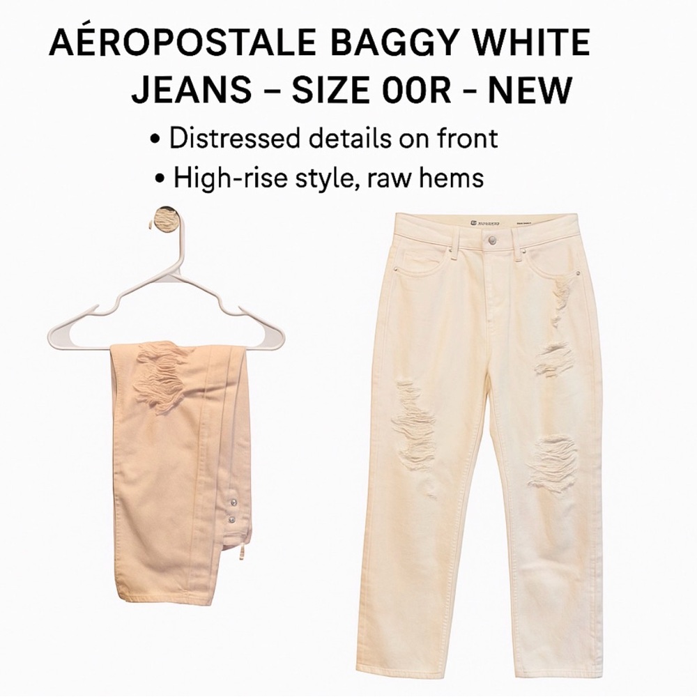 Aeropostale Off-White Distressed Jeans